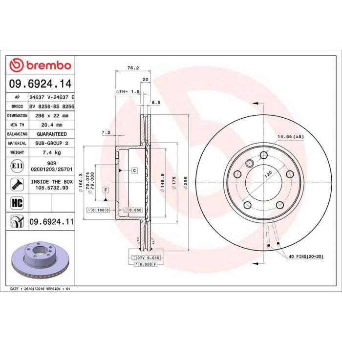 Brembo 09.6924.11 Bremsscheibe PRIME LINE - UV Coated Brembo 09.6924.11 Bremsscheibe PRIME LINE - UV Coated