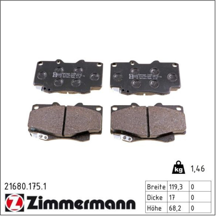 Zimmermann 21680.175.1 Bremsbelagsatz, Scheibenbremse