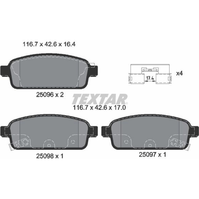 Textar 2509681 Bremsbelagsatz, Scheibenbremse epad Textar 2509681 Bremsbelagsatz, Scheibenbremse epad