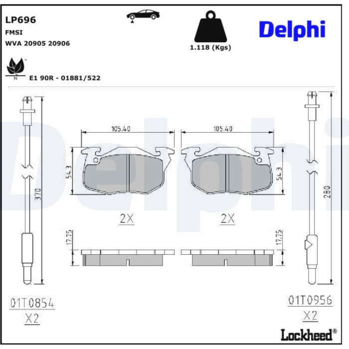 Delphi LP696 Bremsbelagsatz, Scheibenbremse Delphi LP696 Bremsbelagsatz, Scheibenbremse