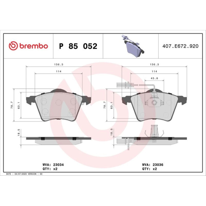 Brembo P 85 052 Bremsbelagsatz, Scheibenbremse PRIME LINE Brembo P 85 052 Bremsbelagsatz, Scheibenbremse PRIME LINE