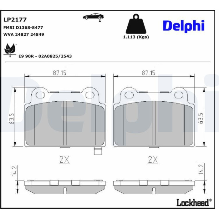 Delphi LP2177 Bremsbelagsatz, Scheibenbremse