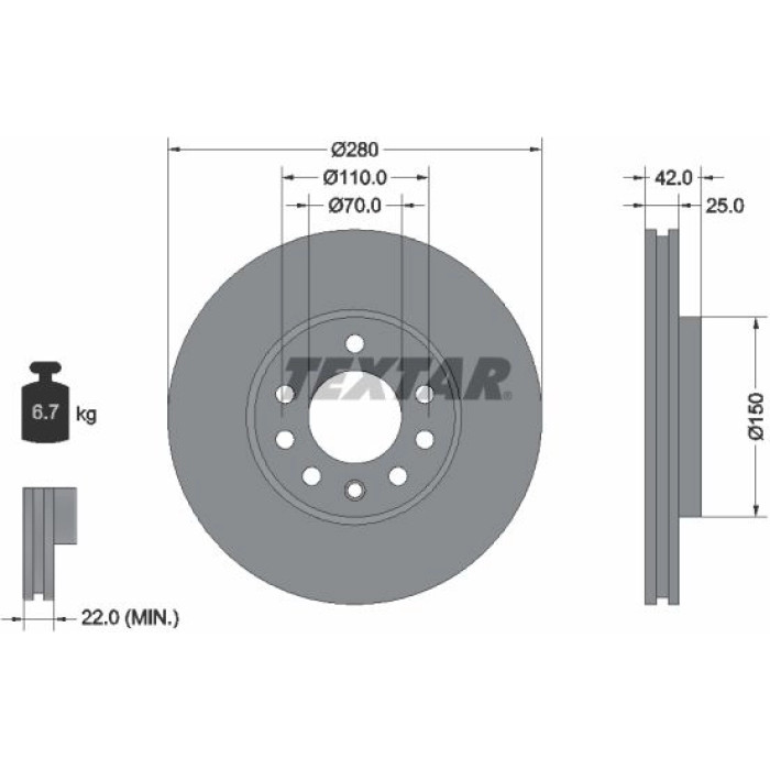 Textar 92091903 Bremsscheibe PRO Textar 92091903 Bremsscheibe PRO