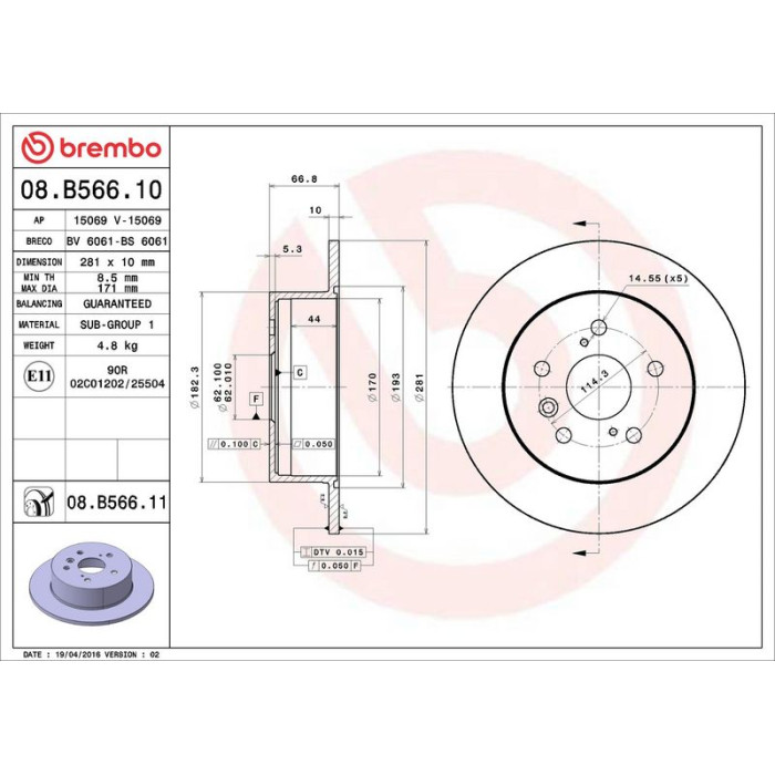 Brembo 08.B566.11 Bremsscheibe PRIME LINE - UV Coated Brembo 08.B566.11 Bremsscheibe PRIME LINE - UV Coated