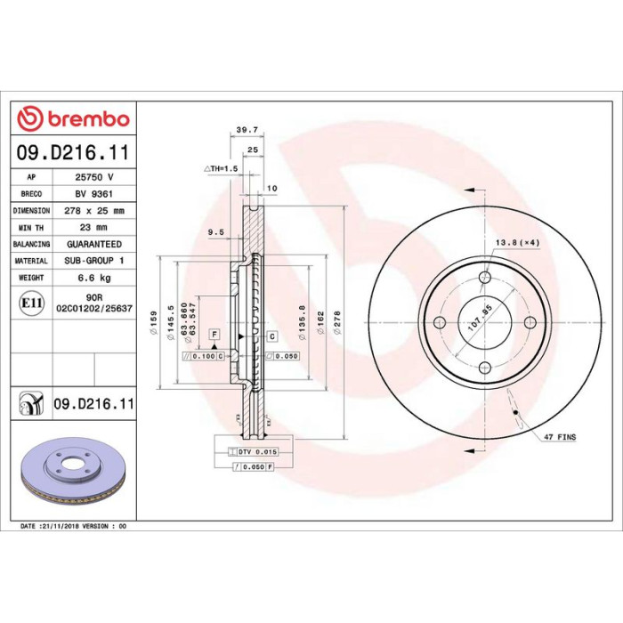 Brembo 09.D216.11 Bremsscheibe PRIME LINE - UV Coated Brembo 09.D216.11 Bremsscheibe PRIME LINE - UV Coated