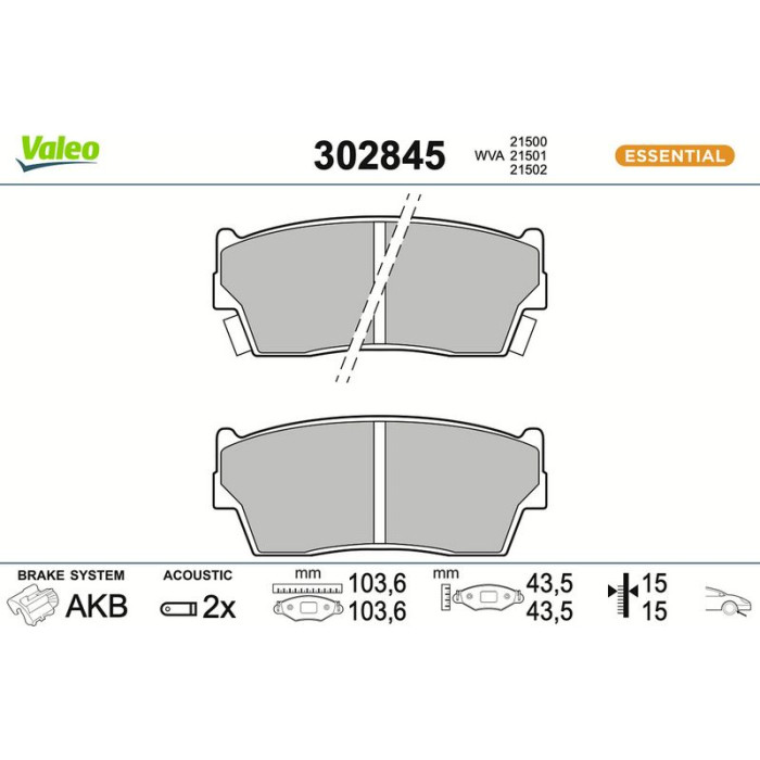 Valeo 302845 Bremsbelagsatz, Scheibenbremse ESSENTIAL