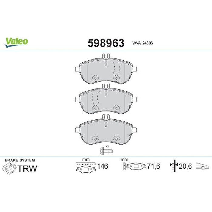 Valeo 598963 Bremsbelagsatz, Scheibenbremse Valeo 598963 Bremsbelagsatz, Scheibenbremse