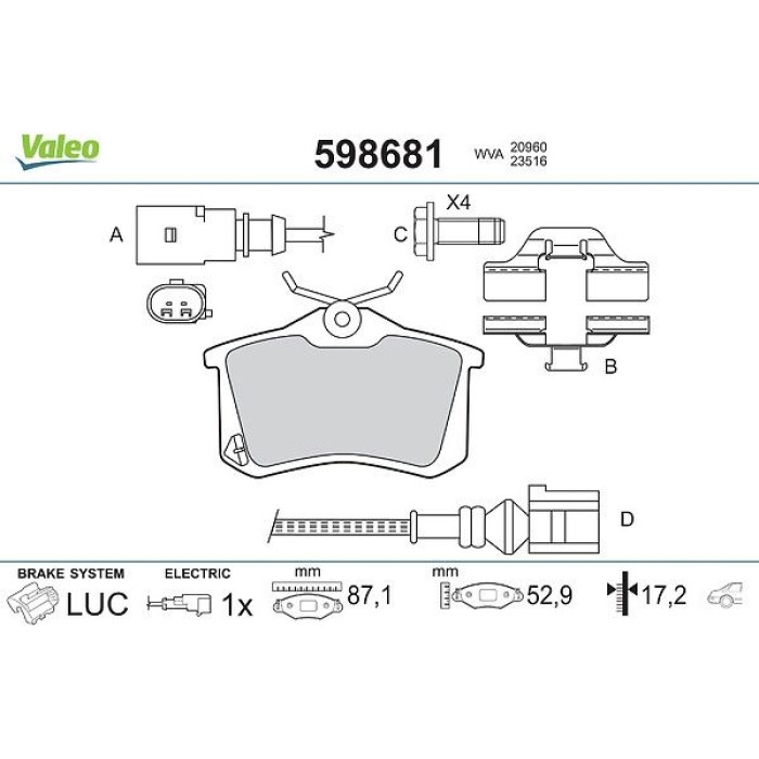 Valeo 598681 Bremsbelagsatz, Scheibenbremse Valeo 598681 Bremsbelagsatz, Scheibenbremse