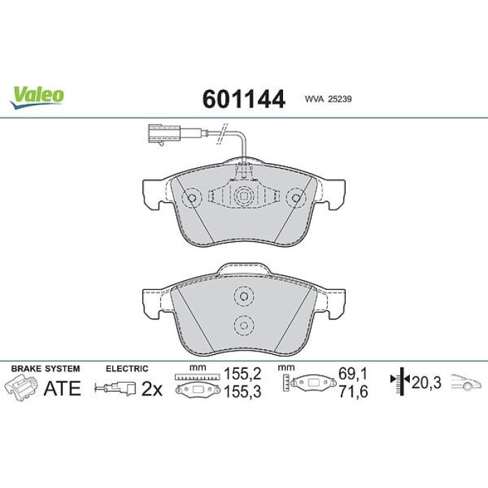 Valeo 601144 Bremsbelagsatz, Scheibenbremse Valeo 601144 Bremsbelagsatz, Scheibenbremse