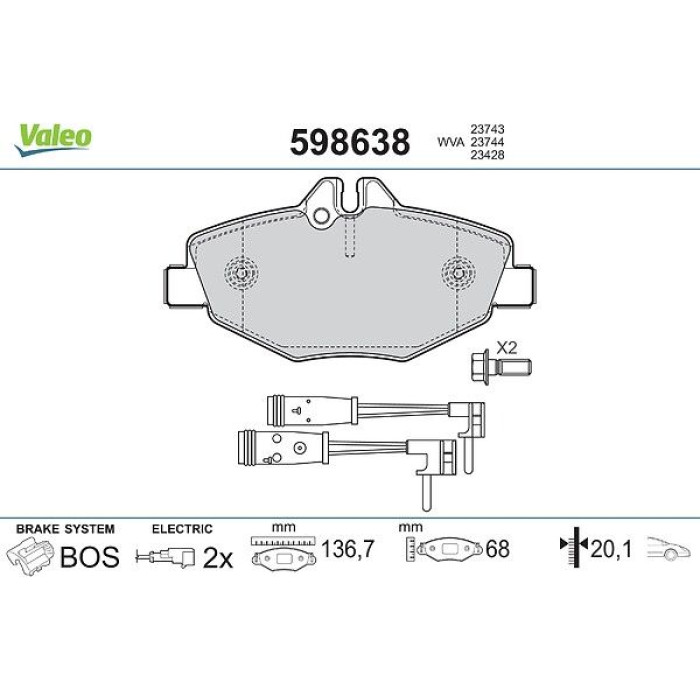 Valeo 598638 Bremsbelagsatz, Scheibenbremse