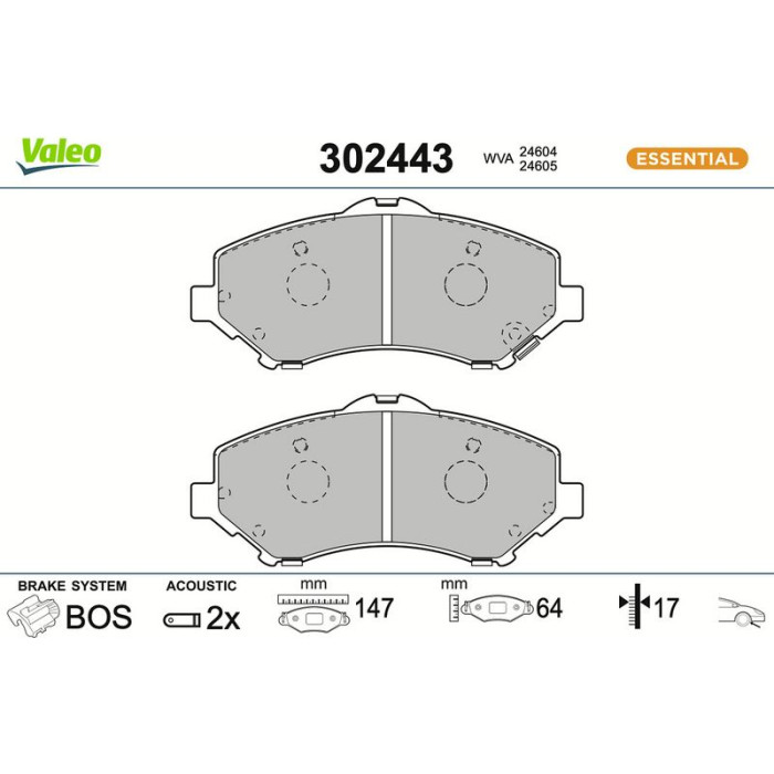 Valeo 302443 Bremsbelagsatz, Scheibenbremse ESSENTIAL Valeo 302443 Bremsbelagsatz, Scheibenbremse ESSENTIAL