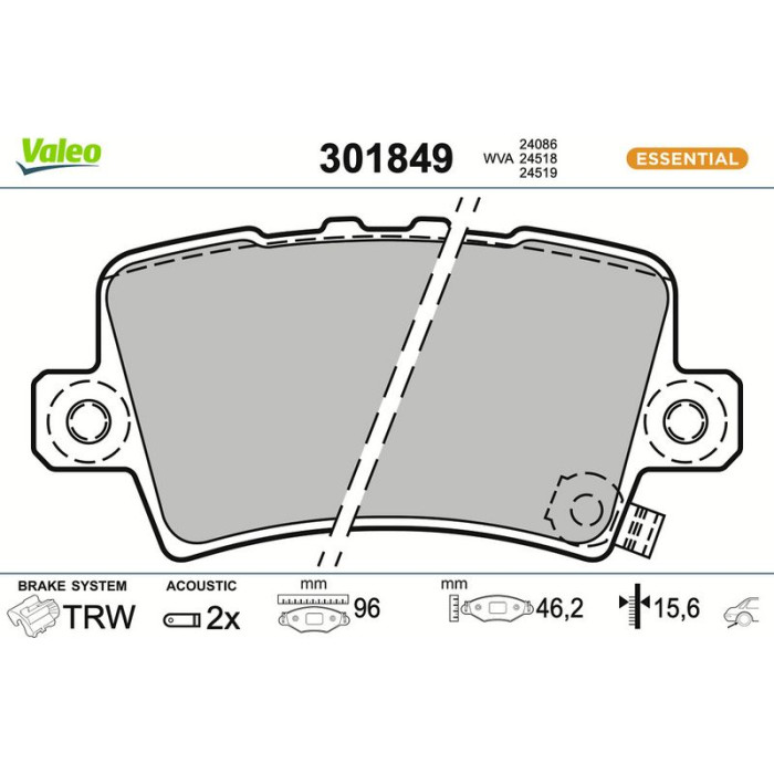 Valeo 301849 Bremsbelagsatz, Scheibenbremse ESSENTIAL