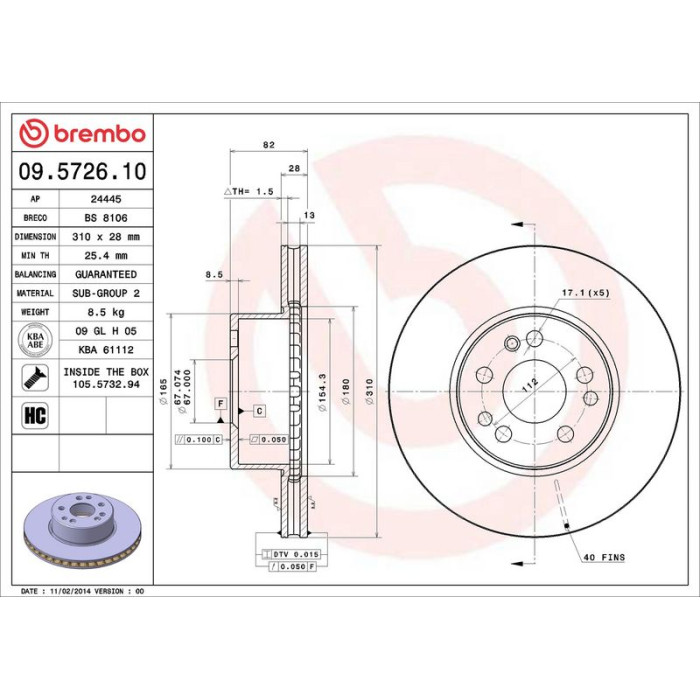 Brembo 09.5726.10 Bremsscheibe PRIME LINE