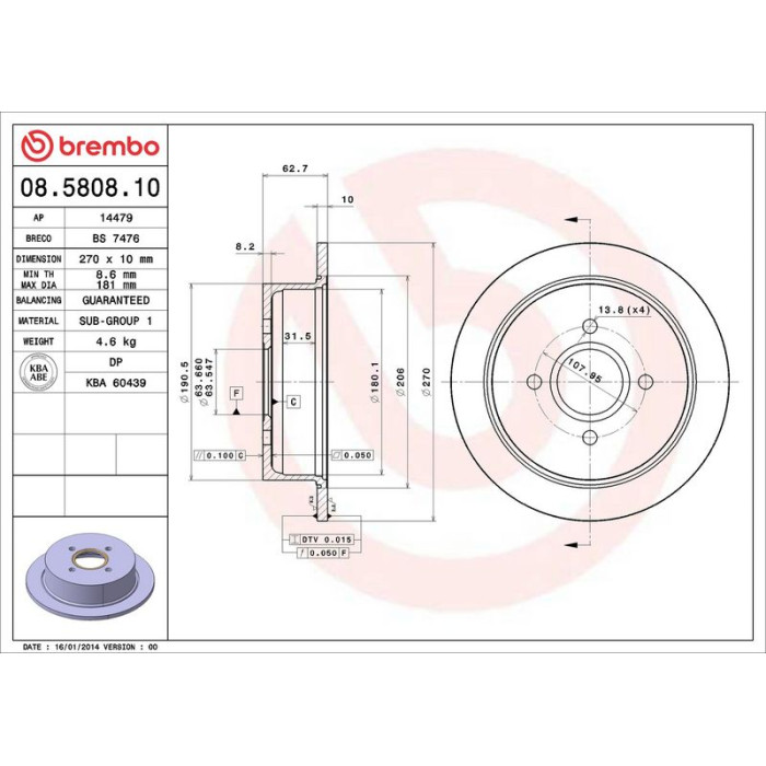 Brembo 08.5808.10 Bremsscheibe PRIME LINE