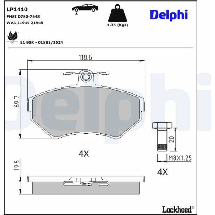 Delphi LP1410 Bremsbelagsatz, Scheibenbremse