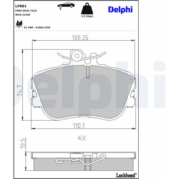 Delphi LP881 Bremsbelagsatz, Scheibenbremse Delphi LP881 Bremsbelagsatz, Scheibenbremse