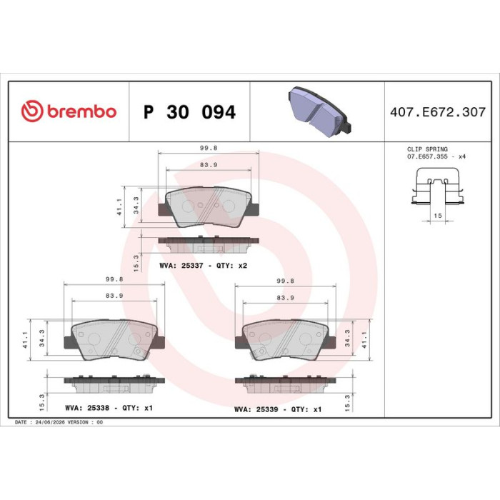 Brembo P 30 094 Bremsbelagsatz, Scheibenbremse PRIME LINE Brembo P 30 094 Bremsbelagsatz, Scheibenbremse PRIME LINE