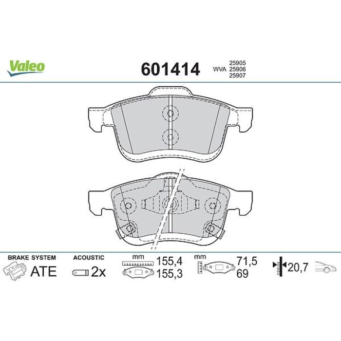 Valeo 601414 Bremsbelagsatz, Scheibenbremse Valeo 601414 Bremsbelagsatz, Scheibenbremse