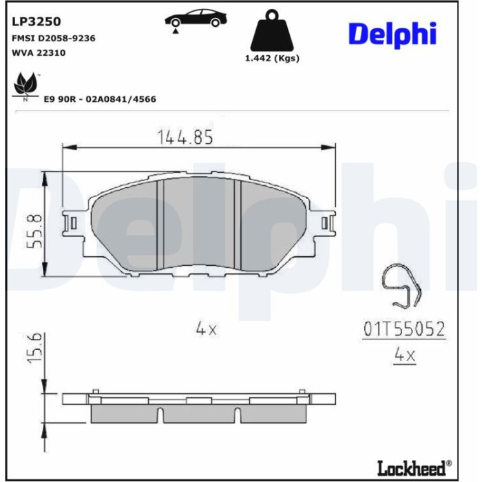 Delphi LP3250 Bremsbelagsatz, Scheibenbremse Delphi LP3250 Bremsbelagsatz, Scheibenbremse