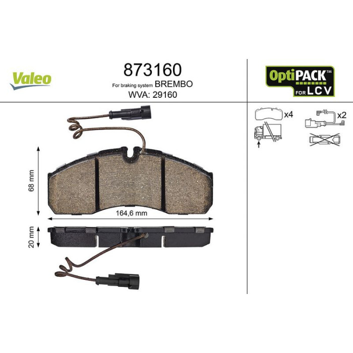 Valeo 873160 Bremsbelagsatz, Scheibenbremse OPTIPACK for LCV Valeo 873160 Bremsbelagsatz, Scheibenbremse OPTIPACK for LCV