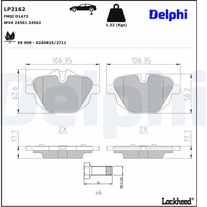 Delphi LP2162 Bremsbelagsatz, Scheibenbremse Delphi LP2162 Bremsbelagsatz, Scheibenbremse