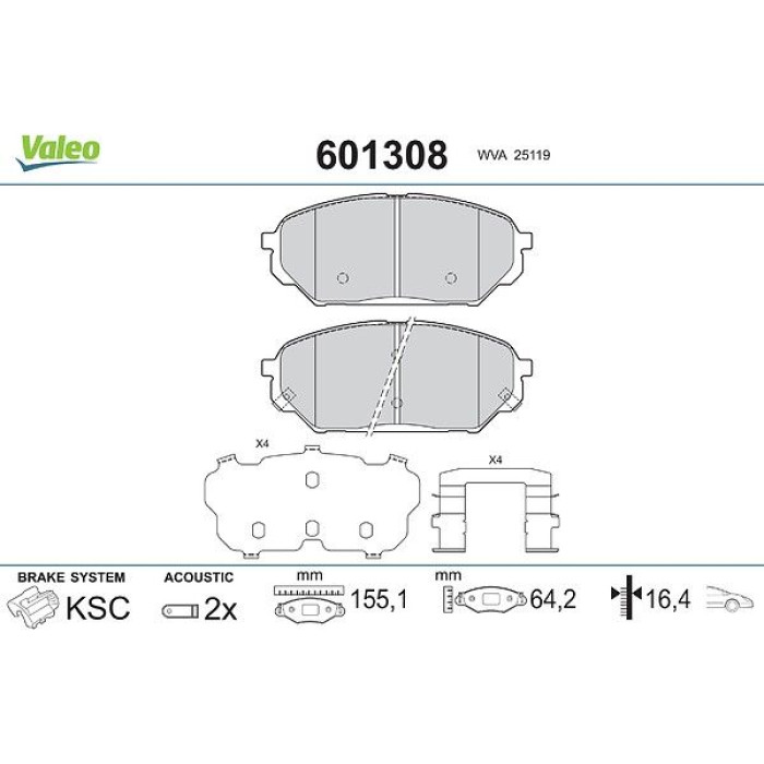 Valeo 601308 Bremsbelagsatz, Scheibenbremse
