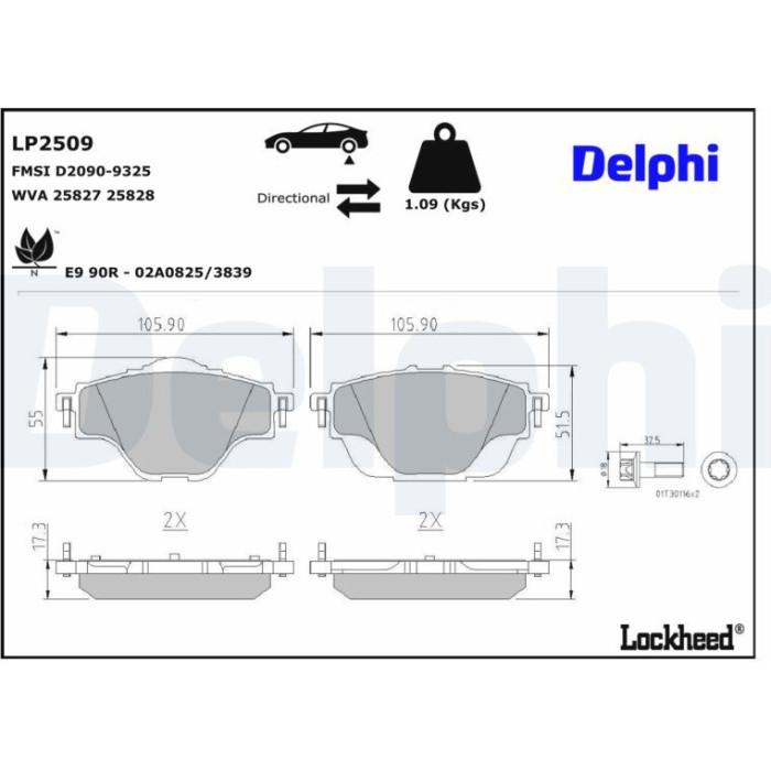 Delphi LP2509 Bremsbelagsatz, Scheibenbremse Delphi LP2509 Bremsbelagsatz, Scheibenbremse