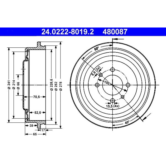 ATE 24.0222-8019.2 Bremstrommel ATE 24.0222-8019.2 Bremstrommel