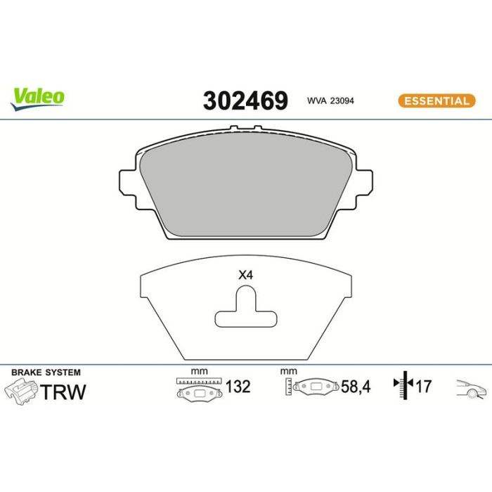 Valeo 302469 Bremsbelagsatz, Scheibenbremse ESSENTIAL