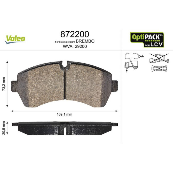 Valeo 872200 Bremsbelagsatz, Scheibenbremse OPTIPACK for LCV Valeo 872200 Bremsbelagsatz, Scheibenbremse OPTIPACK for LCV