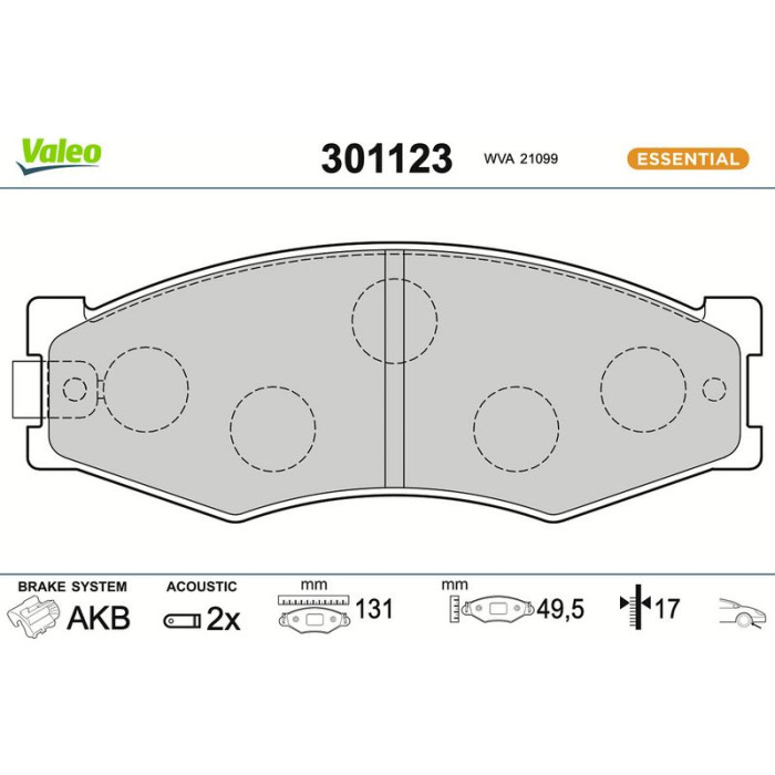 Valeo 301123 Bremsbelagsatz, Scheibenbremse ESSENTIAL Valeo 301123 Bremsbelagsatz, Scheibenbremse ESSENTIAL
