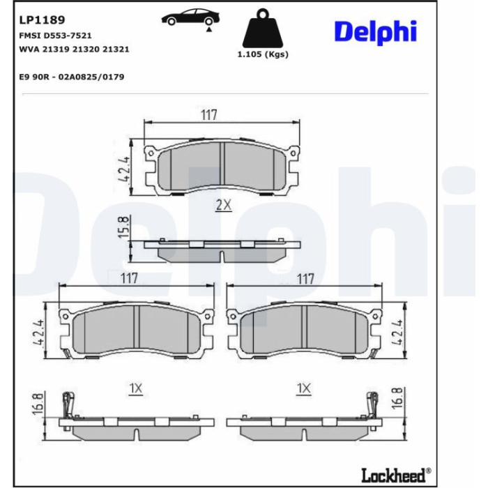 Delphi LP1189 Bremsbelagsatz, Scheibenbremse Delphi LP1189 Bremsbelagsatz, Scheibenbremse