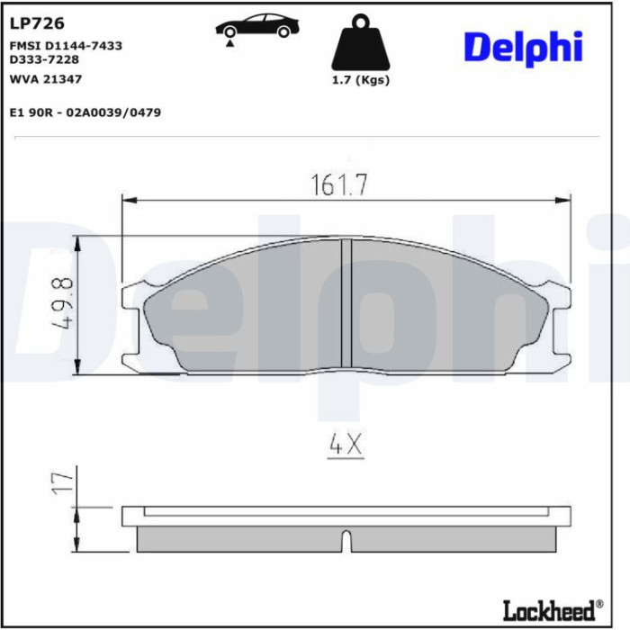 Delphi LP726 Bremsbelagsatz, Scheibenbremse Delphi LP726 Bremsbelagsatz, Scheibenbremse