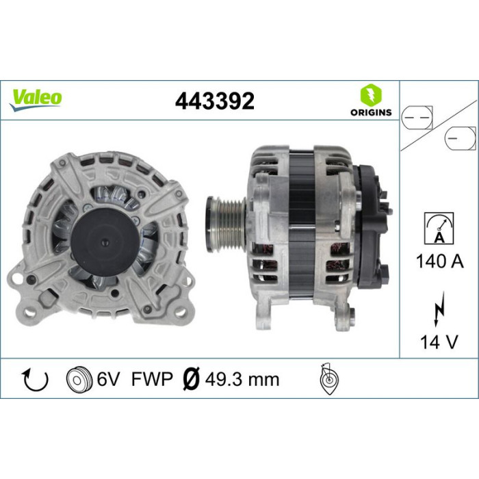 Valeo 443392 Generator ORIGINS - NEW O.E. TECHNOLOGIE Valeo 443392 Generator ORIGINS - NEW O.E. TECHNOLOGIE
