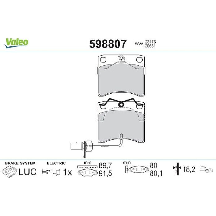Valeo 598807 Bremsbelagsatz, Scheibenbremse Valeo 598807 Bremsbelagsatz, Scheibenbremse