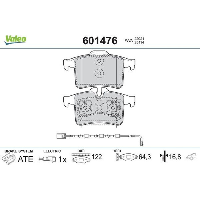 Valeo 601476 Bremsbelagsatz, Scheibenbremse Valeo 601476 Bremsbelagsatz, Scheibenbremse
