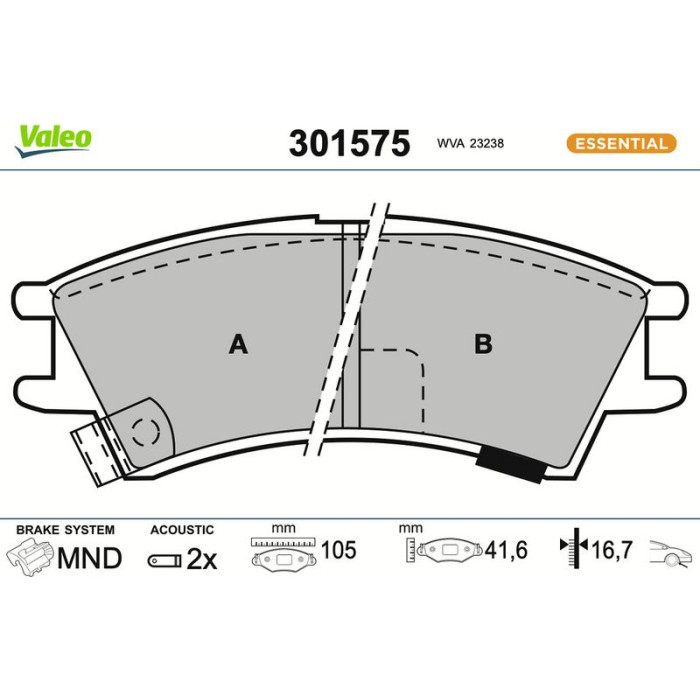 Valeo 301575 Bremsbelagsatz, Scheibenbremse ESSENTIAL