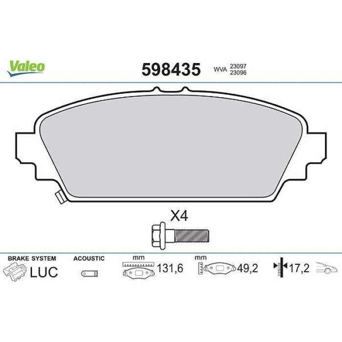 Valeo 598435 Bremsbelagsatz, Scheibenbremse Valeo 598435 Bremsbelagsatz, Scheibenbremse