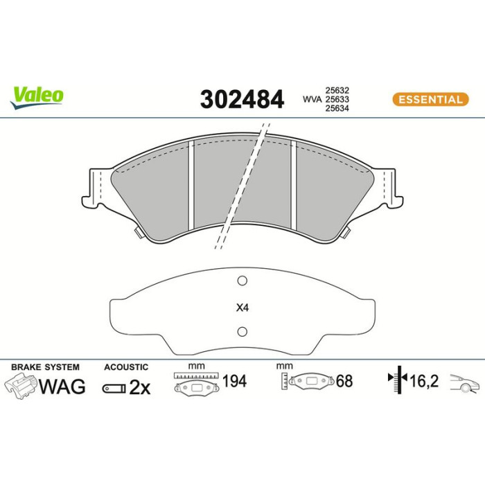 Valeo 302484 Bremsbelagsatz, Scheibenbremse ESSENTIAL Valeo 302484 Bremsbelagsatz, Scheibenbremse ESSENTIAL