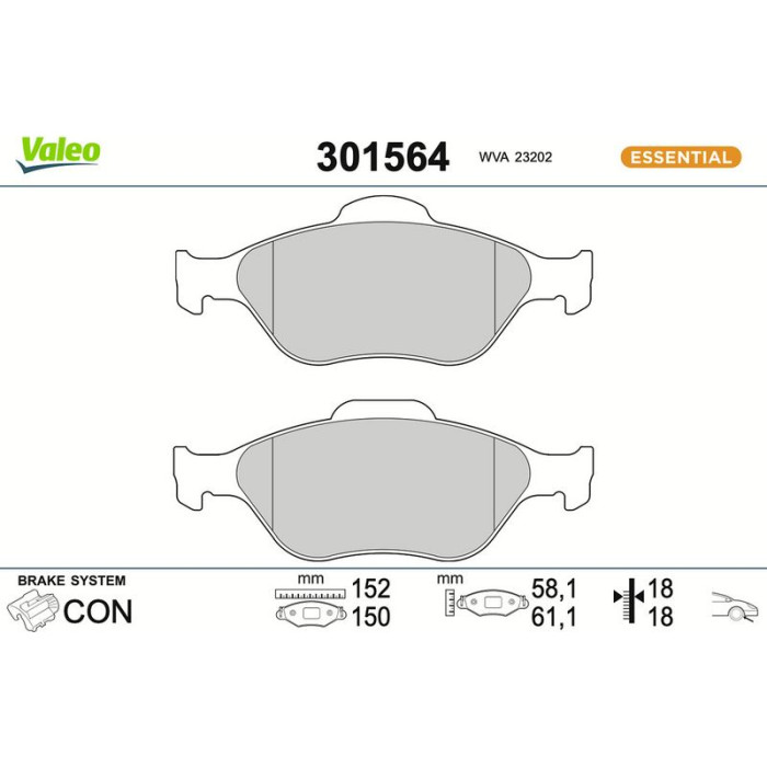 Valeo 301564 Bremsbelagsatz, Scheibenbremse ESSENTIAL Valeo 301564 Bremsbelagsatz, Scheibenbremse ESSENTIAL