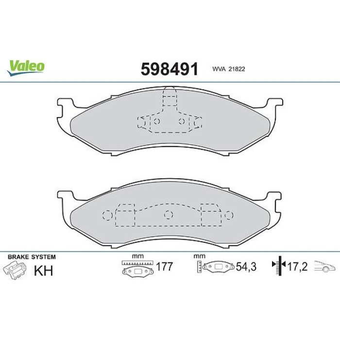 Valeo 598491 Bremsbelagsatz, Scheibenbremse Valeo 598491 Bremsbelagsatz, Scheibenbremse