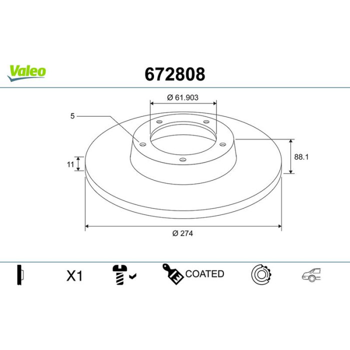 Valeo 672808 Bremsscheibe COATED Valeo 672808 Bremsscheibe COATED