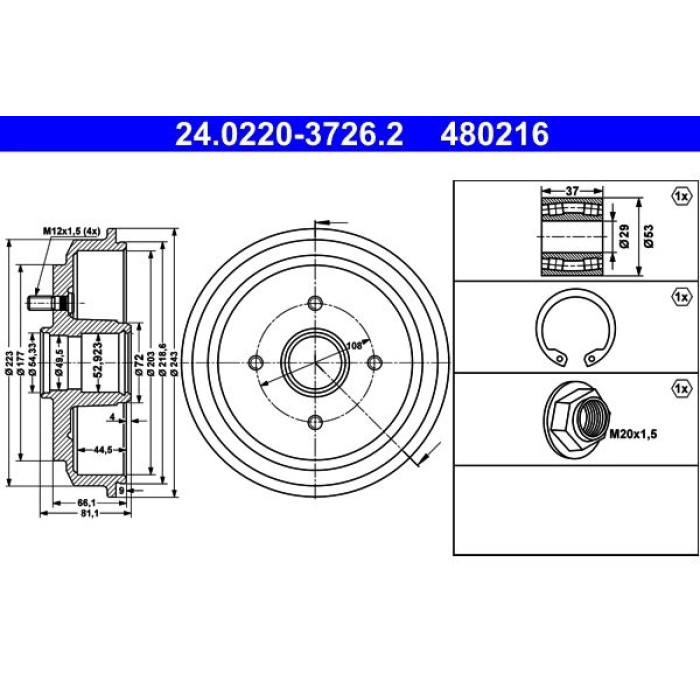 ATE 24.0220-3726.2 Bremstrommel ATE 24.0220-3726.2 Bremstrommel