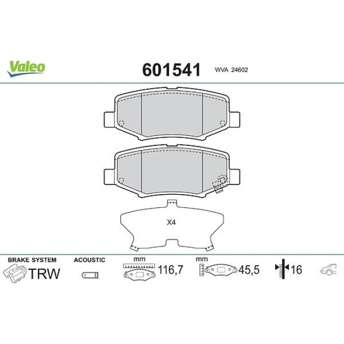 Valeo 601541 Bremsbelagsatz, Scheibenbremse Valeo 601541 Bremsbelagsatz, Scheibenbremse