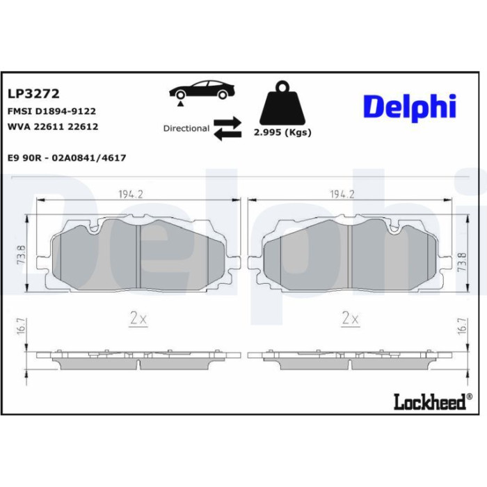 Delphi LP3272 Bremsbelagsatz, Scheibenbremse Delphi LP3272 Bremsbelagsatz, Scheibenbremse
