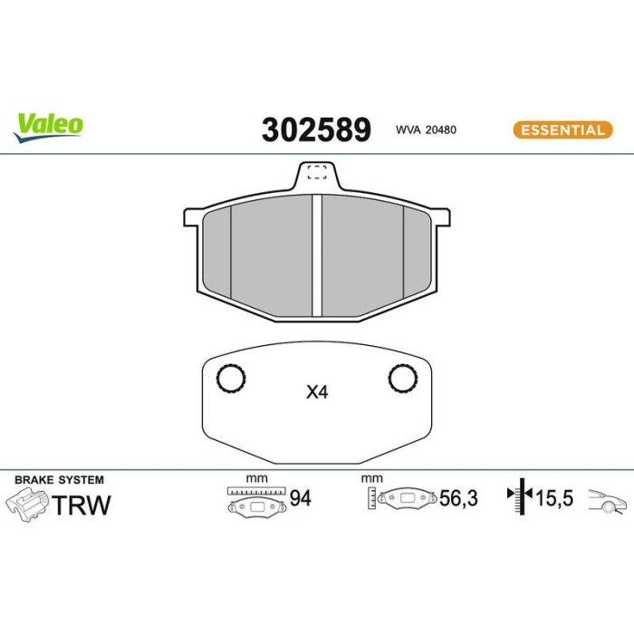 Valeo 302589 Bremsbelagsatz, Scheibenbremse ESSENTIAL Valeo 302589 Bremsbelagsatz, Scheibenbremse ESSENTIAL