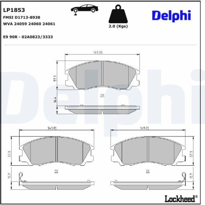 Delphi LP1853 Bremsbelagsatz, Scheibenbremse Delphi LP1853 Bremsbelagsatz, Scheibenbremse