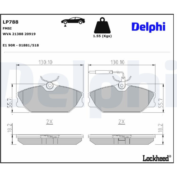 Delphi LP788 Bremsbelagsatz, Scheibenbremse Delphi LP788 Bremsbelagsatz, Scheibenbremse