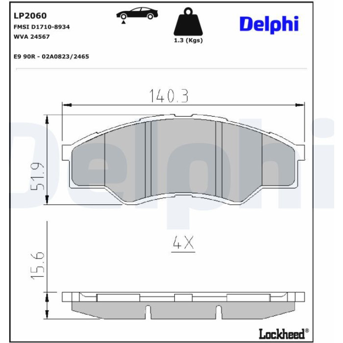 Delphi LP2060 Bremsbelagsatz, Scheibenbremse Delphi LP2060 Bremsbelagsatz, Scheibenbremse