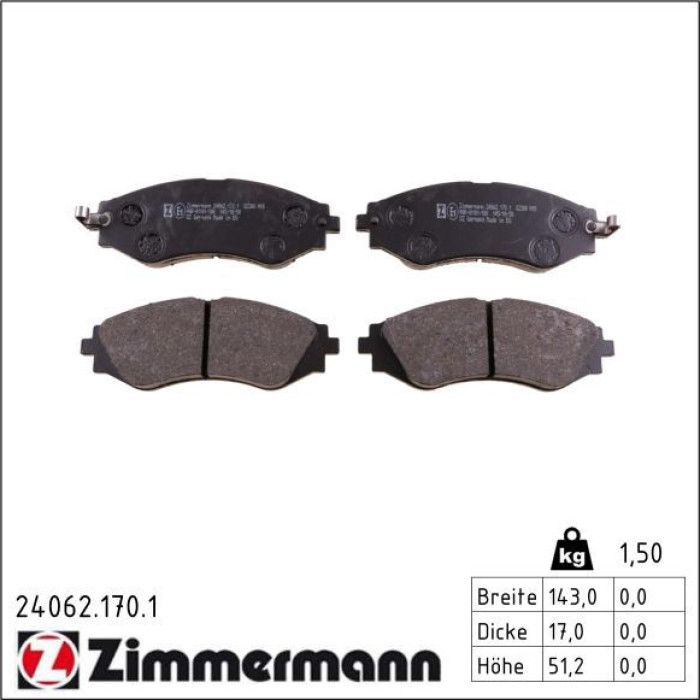 Zimmermann 24062.170.1 Bremsbelagsatz, Scheibenbremse